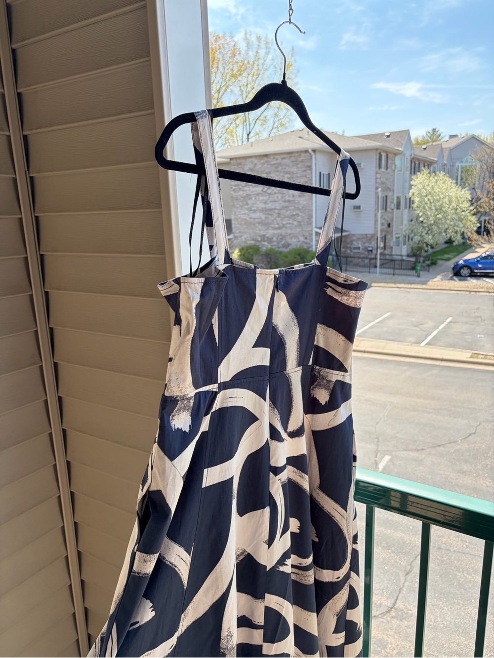 🆕🫐Donna Karan New York Abstract Print Midi Dress Navy White Fit & Flare Size 14 - Picture 5 of 17